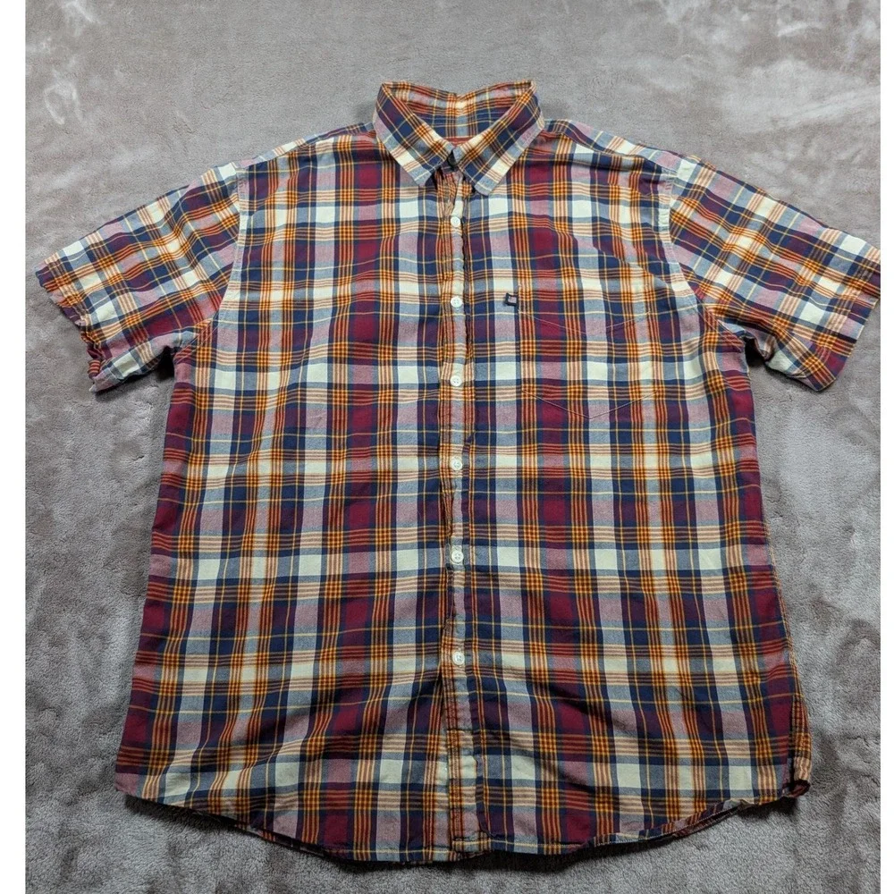 Polo Jeans Co Ralph Lauren Shirt Mens Large Red Blue Plaid Short Sleeve Cotton